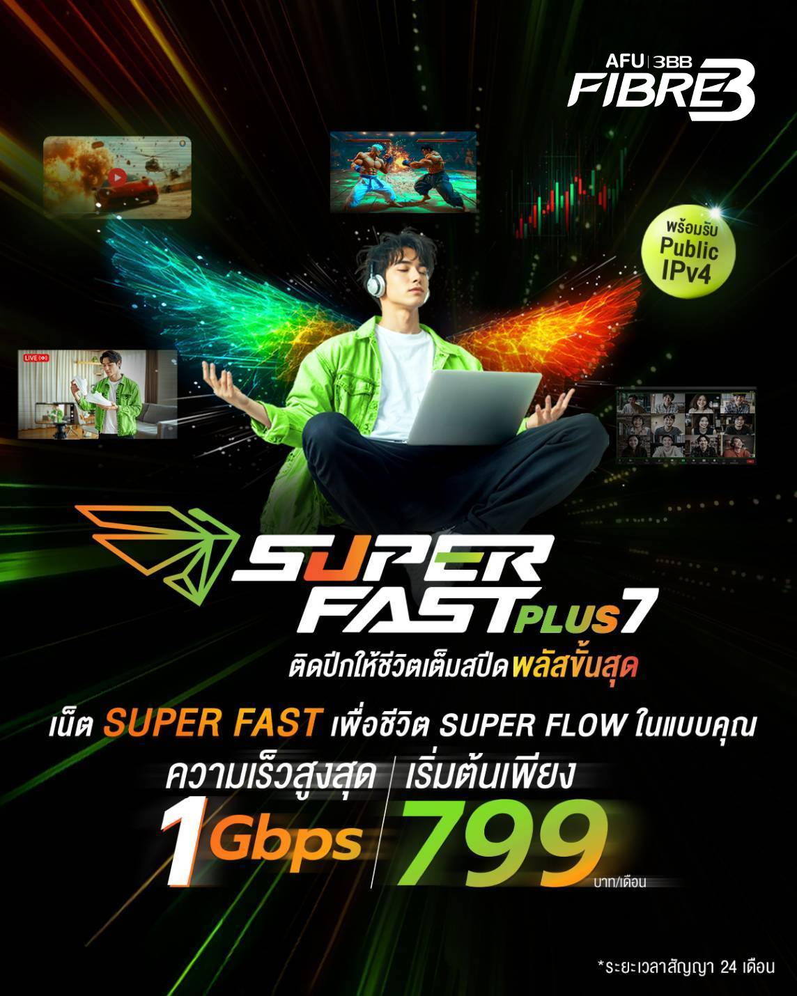 แพ็กเกจ Super Fast Plus7 ความเร็วสูงสุด 1 Gbps ราคาเริ่มต้น 799 บาทต่อเดือน พร้อม Public IPv4